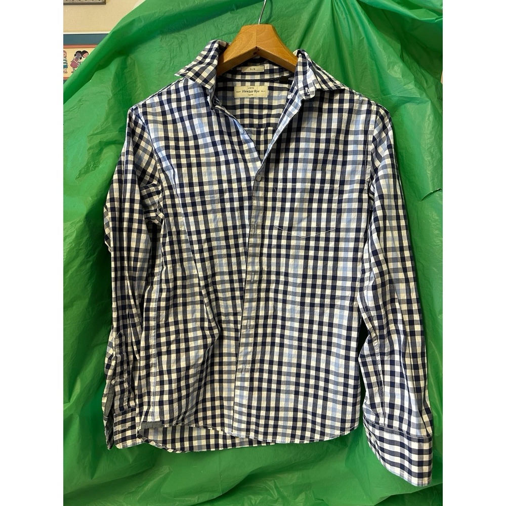 Hawker Rye Slim Fit Blue White Gingham Button Down Shirt Men's M Stretch